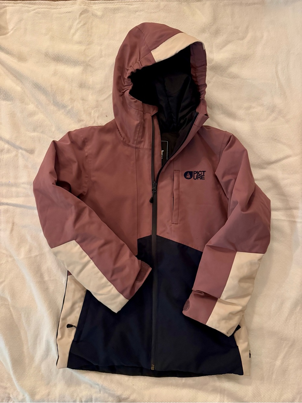 Girls Ski/Snowboard Insulated Hooded Jacket, Size 12 — Mauve & Navy